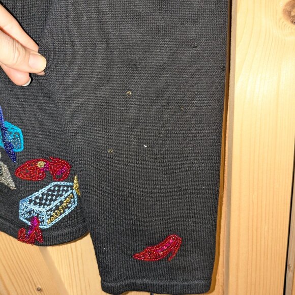 Michael Simon Embroider Sequin Cardigan Sweater Large Love Shoes VTG Cinderella - Picture 4 of 13